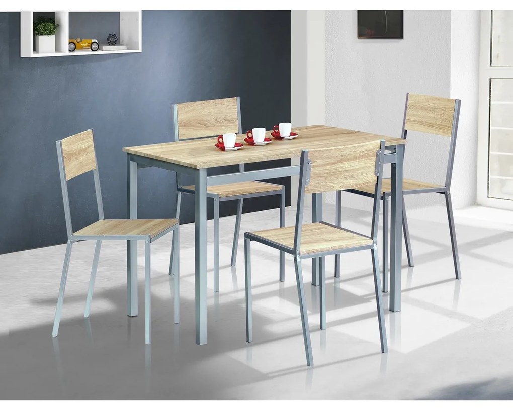 Set de masă HARVEY cu 4 scaune, 110 x 70 x 77 cm,stejar Sonoma