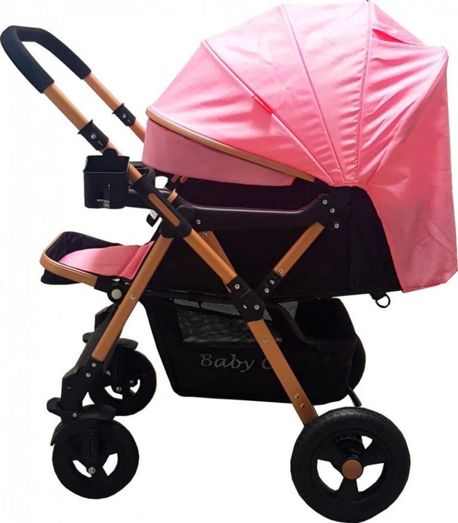 Carucior nou nascuti 2 in 1 BABY CARE™ PRO 511, Cadru aluminiu, Maner reversibil, Spatar reglabil in 5 trepte, Amortizoare, Frana picior, Pliabil, Roz