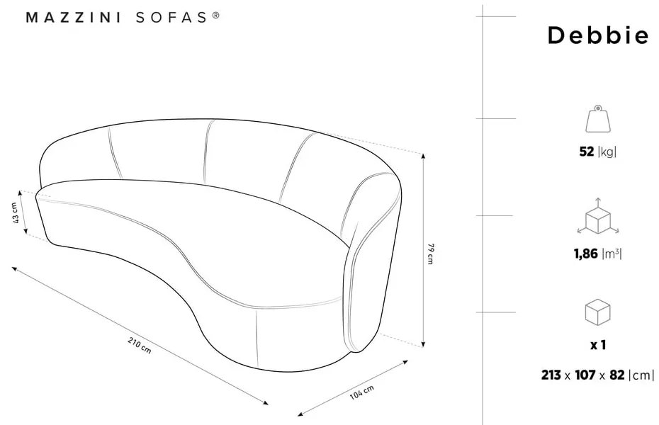 Canapea asimetrică din catifea Mazzini Sofas Debbie, colț dreapta, verde