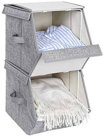 Set 3 cutii depozitare cu capac, textil / metal, gri, Songmics
