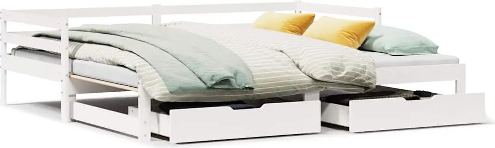 vidaXL Pat de zi cu sertare, alb, 90x200 cm, lemn masiv pin