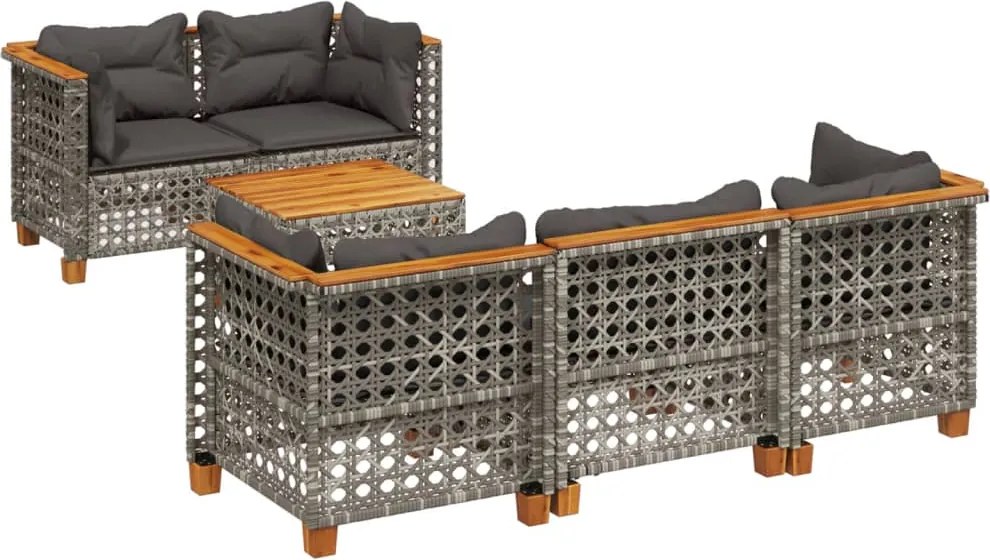 vidaXL Set mobilier grădină cu perne, 6 piese, gri, poliratan