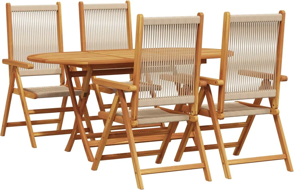 vidaXL Set de masă pentru grădină 5 pcs Bej Lemn Solid de Acacia