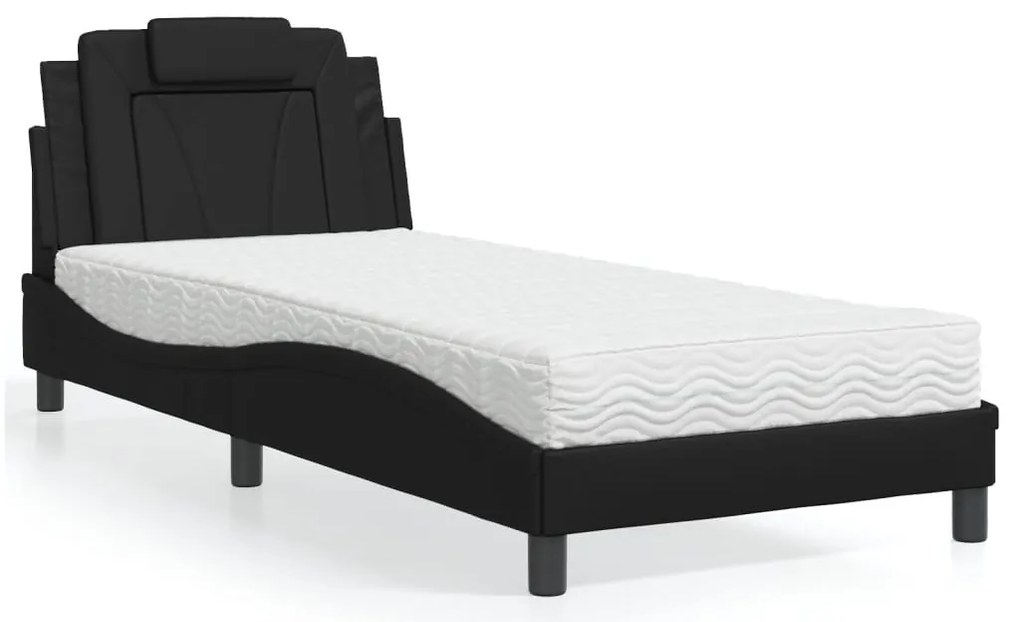 vidaXL Pat continental cu saltea, negru, 80x200 cm, piele ecologică