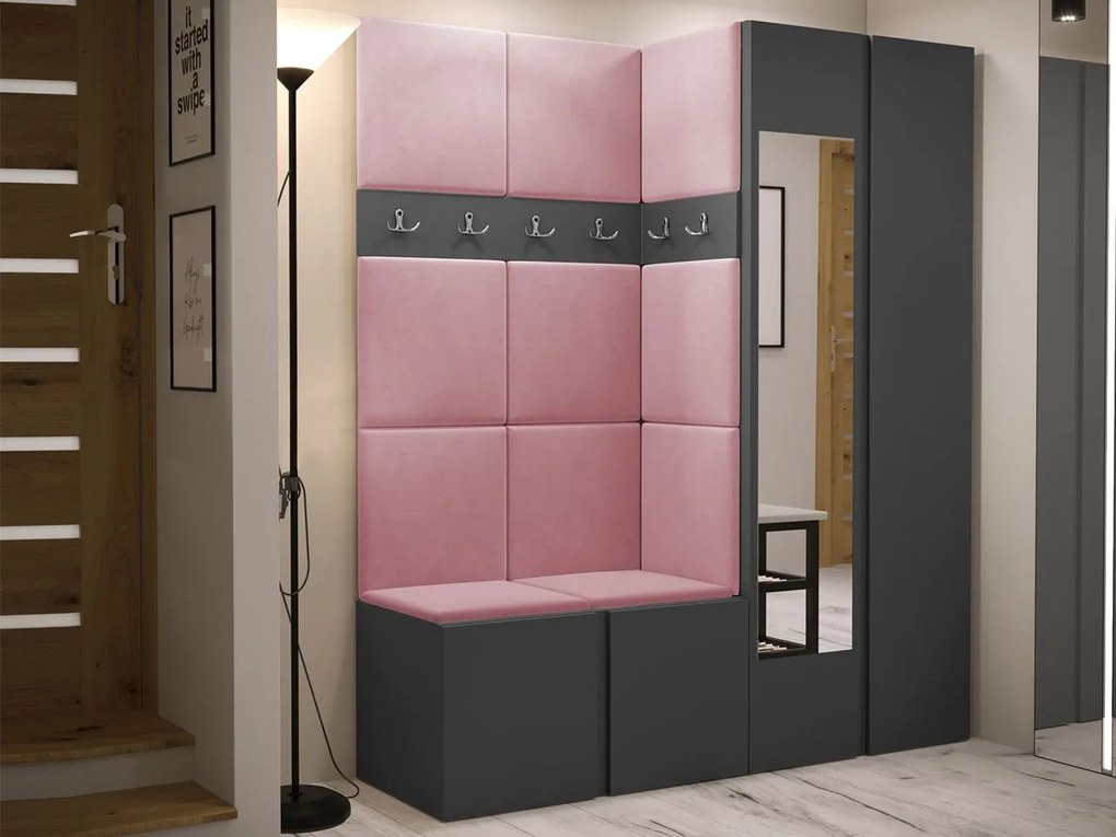 Mobilier hol Tovenaz XII (grafit + Roz) (cu oglindă). 1104825