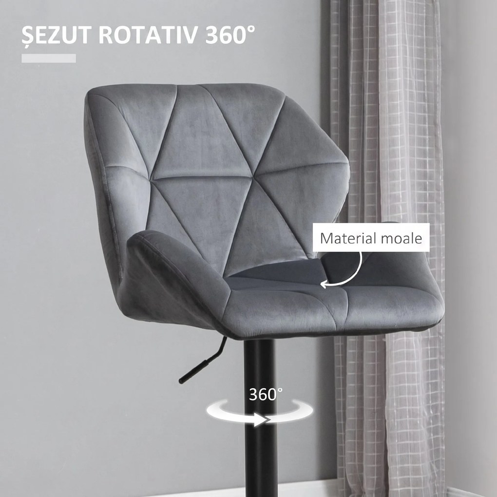 HOMCOM Set de 2 Scaune de Bar Sau Bucătărie cu Design Geometric, Gri | Aosom Romania