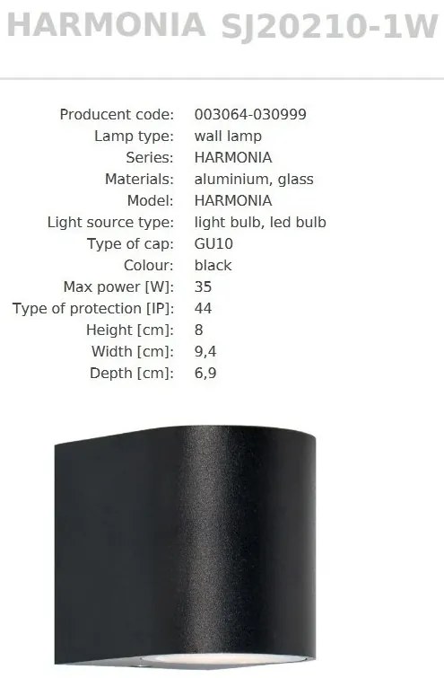 Aplica de perete Exterior, Protectie IP44, 1xGU10, HARMONIA