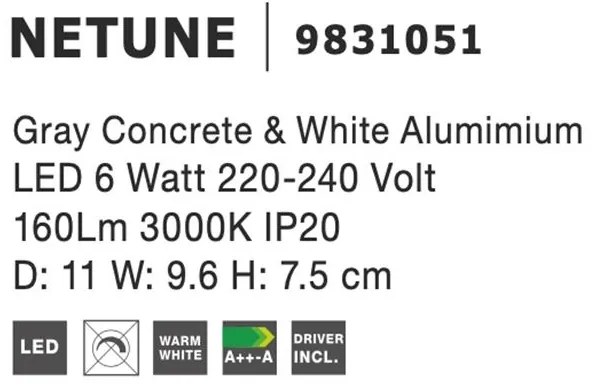 Aplica LED de perete design modern NETUNE, beton gri NVL-9831051