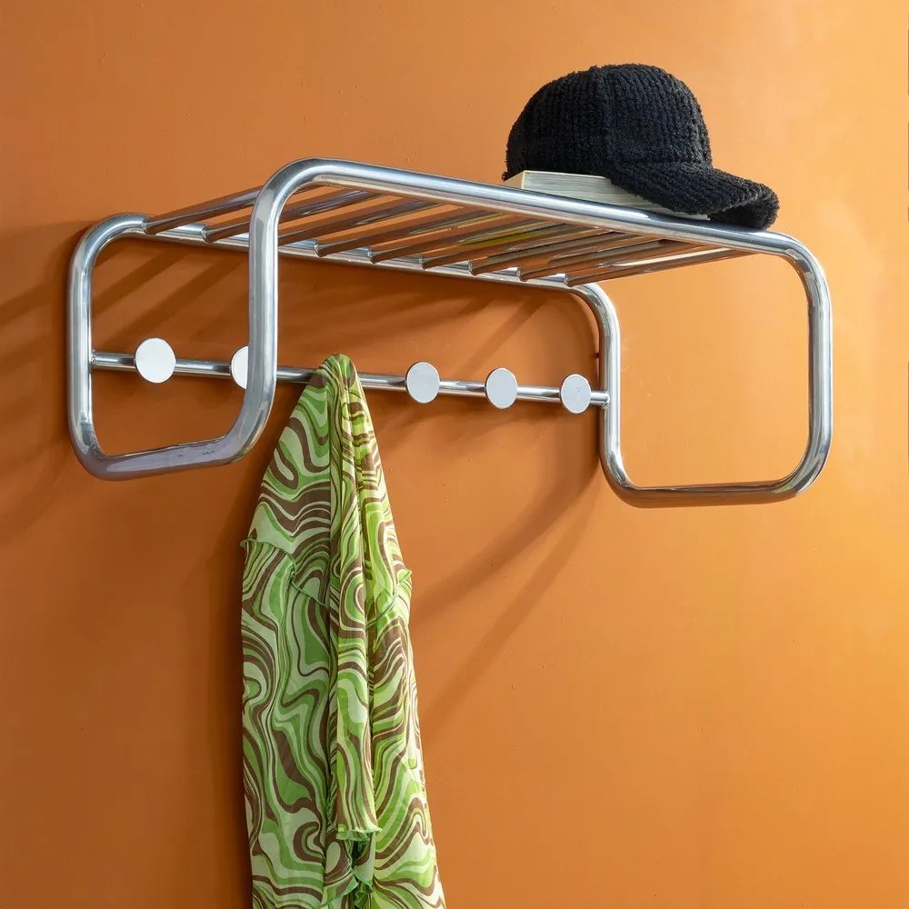 Cuier de perete argintiu cu raft din metal 72 cm Retro – Spinder Design