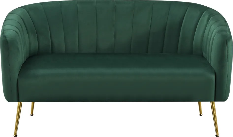 Canapea de design cu 2 locuri, ţesătură Velvet verde închis/gold crom-auriu, BAGY