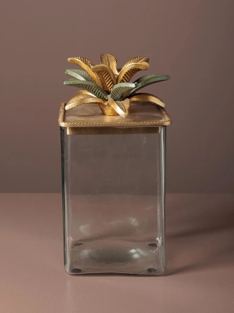 Cutie decorativa, din sticla si alama, H21cm, Palmas
