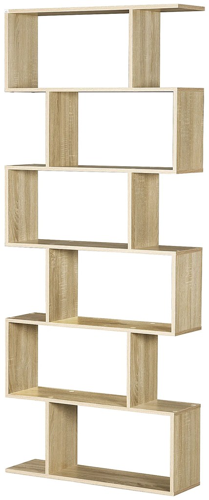 HOMCOM Bibliotecă raft zig zag Design Contemporan 80L x 23l x 192H cm 6 Niveluri Culori lemn de stejar deschis | Aosom Romania
