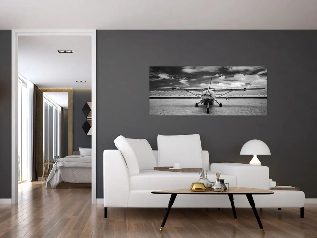 Tablou - Avion alb-negru și alb-negru (120x50 cm)
