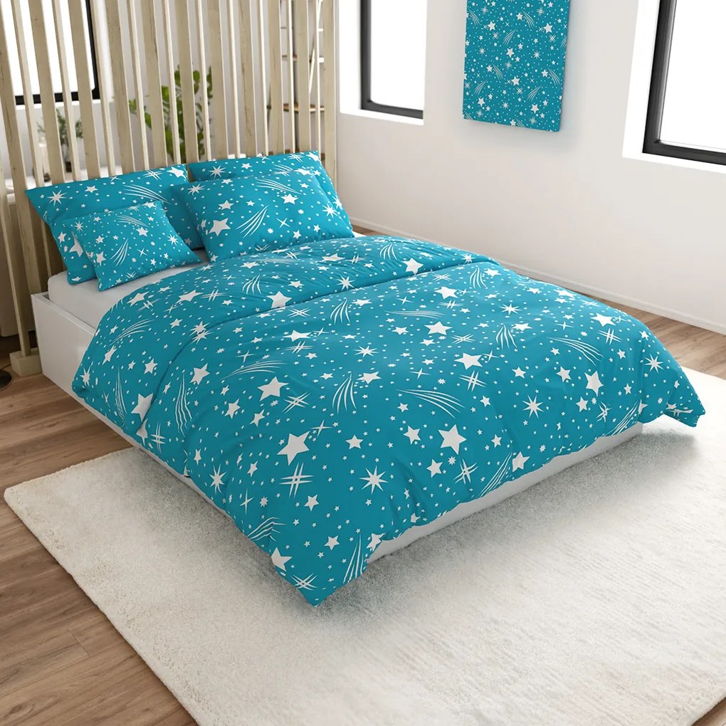 Lenjerie de pat din bumbac Culoare turcoaz, NIGHT SKY