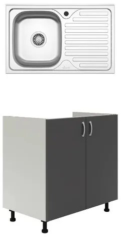 Set Masca Chiuveta Karo, Antracit/Alb, 80 x 50 x 80 cm, Chiuveta Inox, Cuva stanga