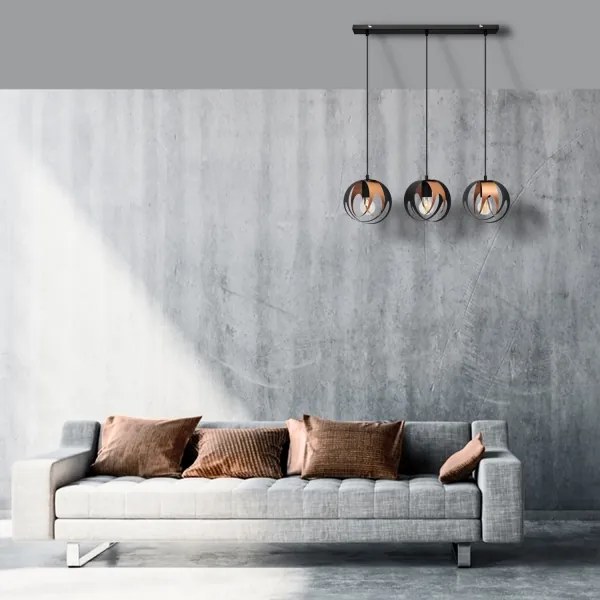 Lustră pe cablu MOONLIGHT 3xE27/15W/230V neagră/cupru