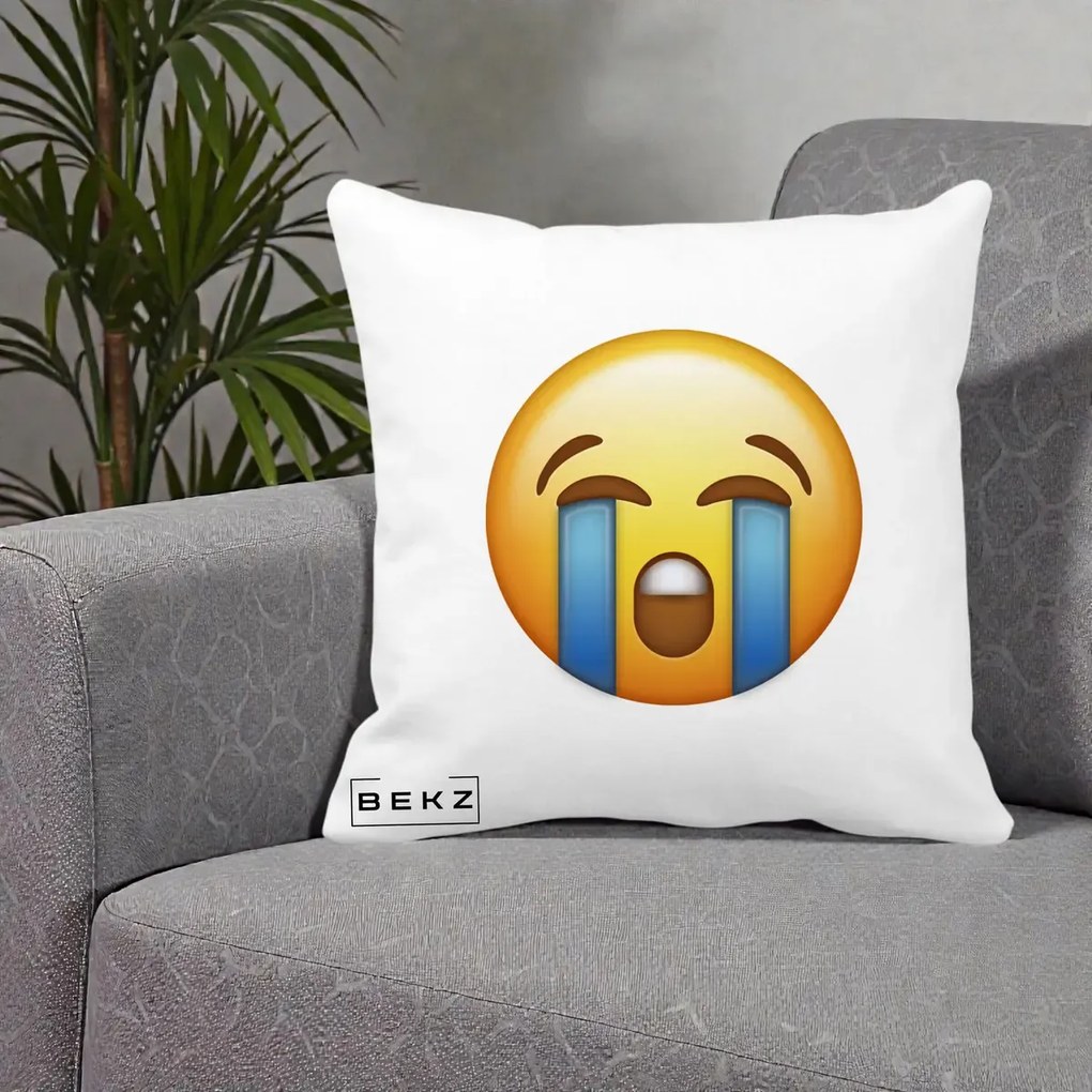 Perna Decorativa Emoji Plange, 40x40 cm, Alba Mata, Husa Detasabila, Perna Inclusa, BEKZ®