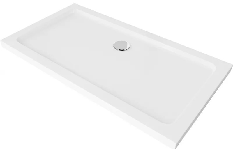 Mexen Flat cadă pentru duș dreptunghiulară slim 130 x 70 cm, Albă, sifon Crom - 40107013