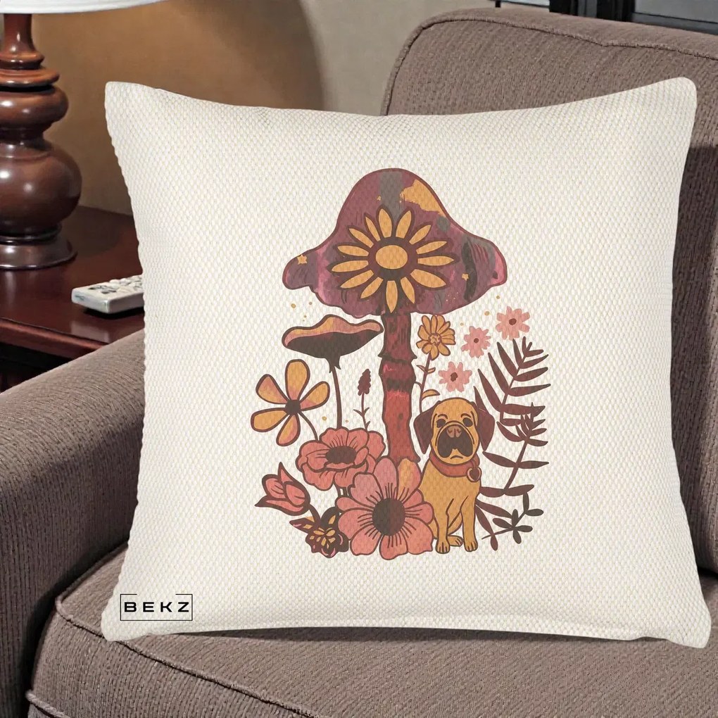 Perna Decorativa Ciuperca Caine Boho, 40x40 cm, Crem Reliefat, Husa Detasabila, Perna Inclusa, BEKZ®