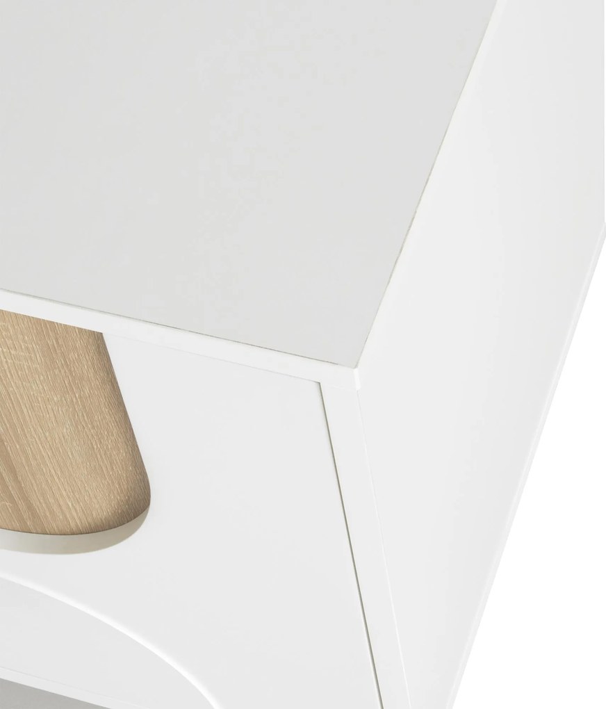 Comodă TV cu 4 uși, design minimalist cu aspect de lemn și finisaj alb, 175x38x50 cm, Culoare naturală+Alb