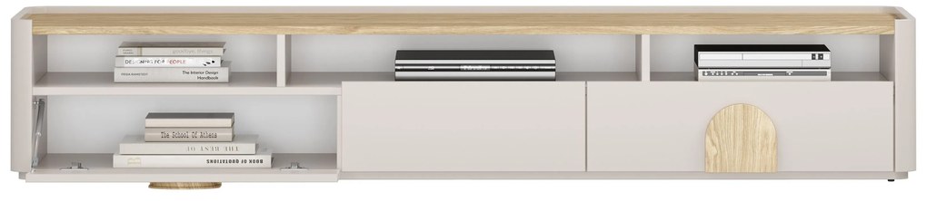 Comodă TV Amilio 200 cm cu sertare - cashmere / stejar uleiat / mânere stejar deschis