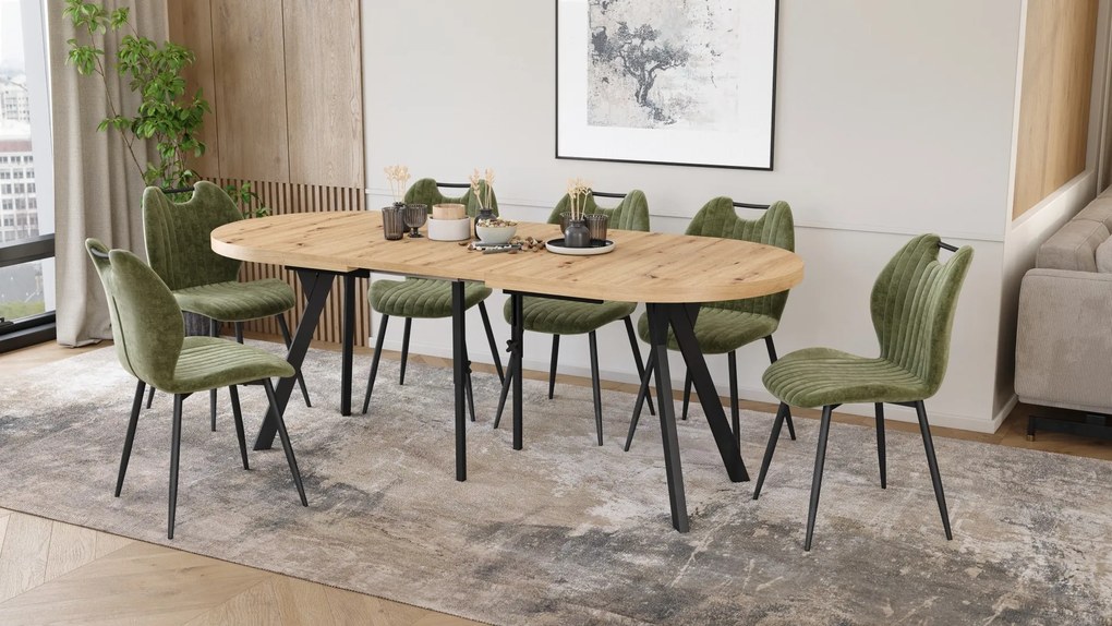 Mazzoni Masă ovală extensibilă EXPANSO Stejar Artisan / picioare negre