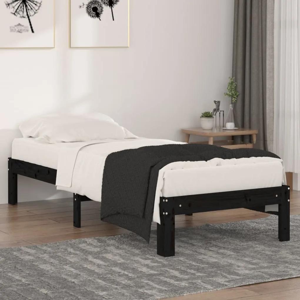 810329 vidaXL Cadru de pat mic single, negru, 75x190 cm, lemn masiv