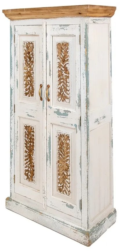 Dulap alb, din lemn masiv, cu aspect vintage, Feuillage
