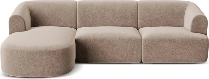 Colțar maro deschis cu tapițerie din catifea (cu colț pe partea stângă/cu șezlong) Campi – Cosmopolitan Design