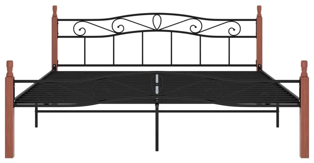 Cadru de pat, negru, 180x200 cm, metal si lemn masiv stejar Maro inchis, 180 x 200 cm