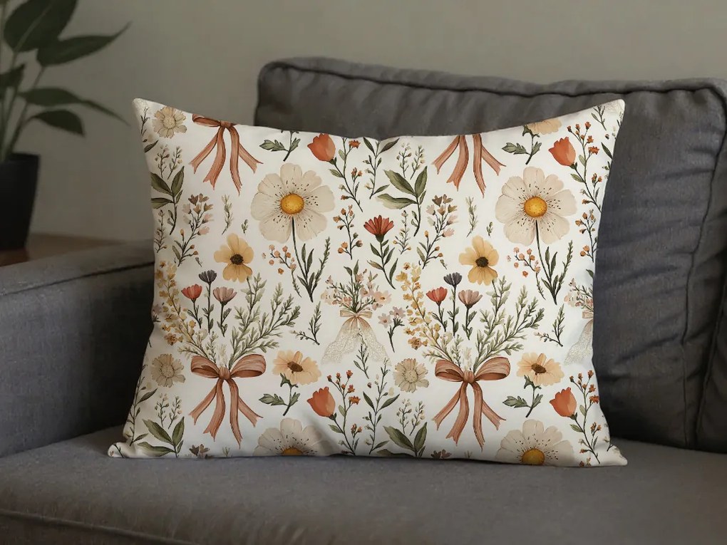 Fața de pernă din polibumbac FLORAL RIBBON POLY 70x90 cm, crem