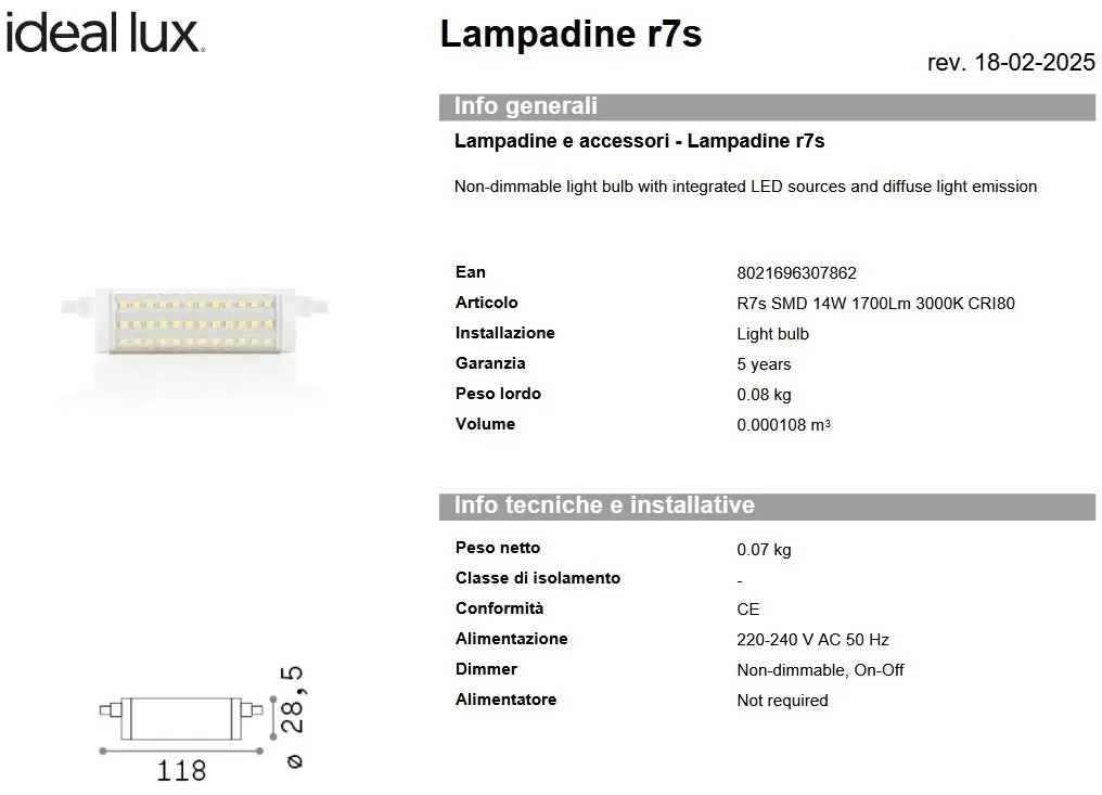 Bec LED, R7s SMD 14W 1700lm 3000K cri80