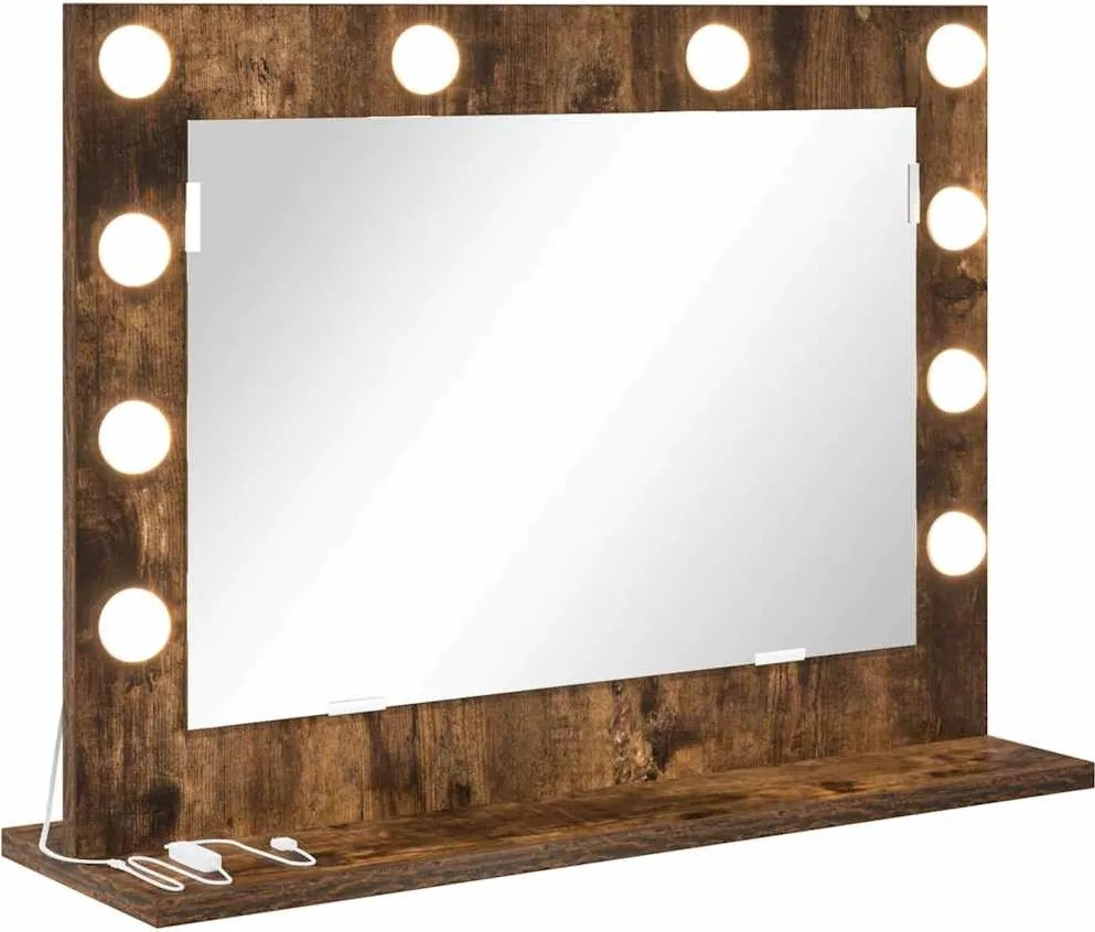 vidaXL Oglindă de toaletă cu oglindă Stejar fumuriu 60 x 45 x 18 cm