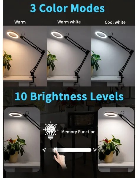 Lampă LED dimabilă de masă cu lupă Brilagi LED/12W/5V 3000/4200/6000K negru