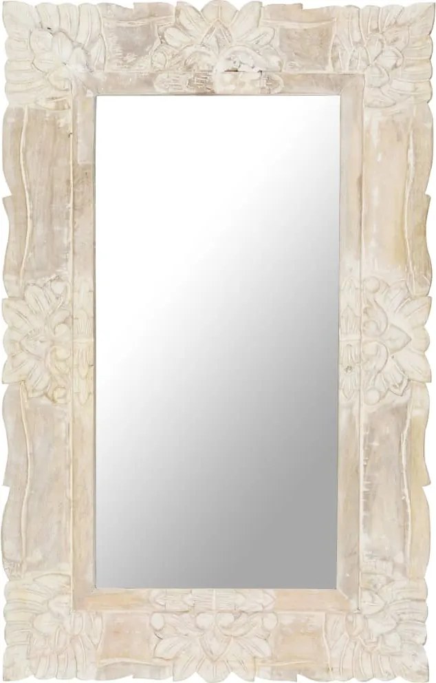 vidaXL Oglindă albă 80x50 cm, lemn masiv de mango