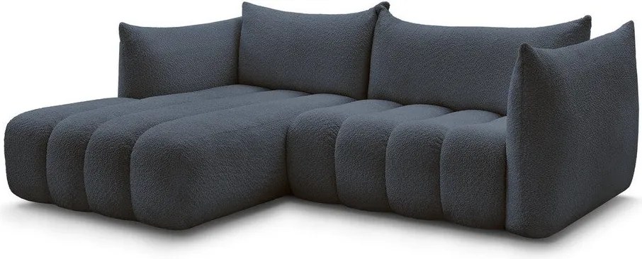 Colțar albastru închis cu tapițerie din țesătură bouclé (cu colț pe partea stângă/cu șezlong) Azra – Bobochic Paris