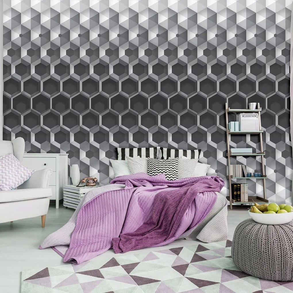 Fototapet - 3D hexagon (254x184 cm)