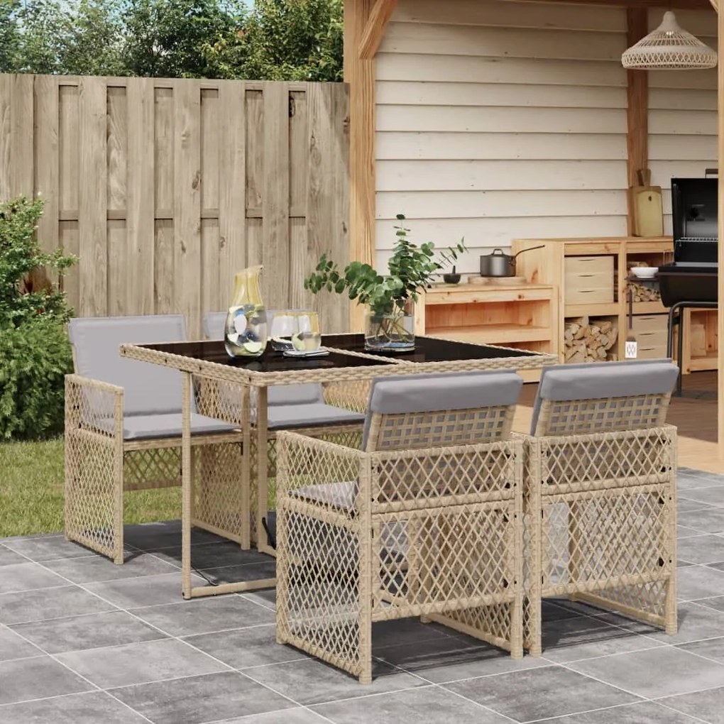 vidaXL Set mobilier de grădină cu perne, 5 piese, bej, poliratan