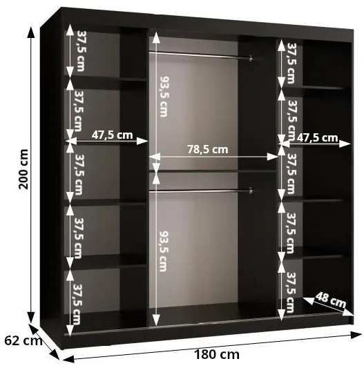 Dulap de haine Riven 2 180 (negru mat + alb mat) (cu oglindă). 1064179