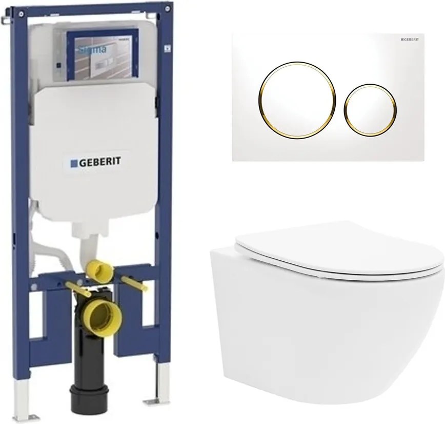Set rezervor incastrat Geberit Duofix Sigma cu set de fixare, clapeta alba Sigma20 plus vas WC Rune Ivaldi alb cu capac slim softclose