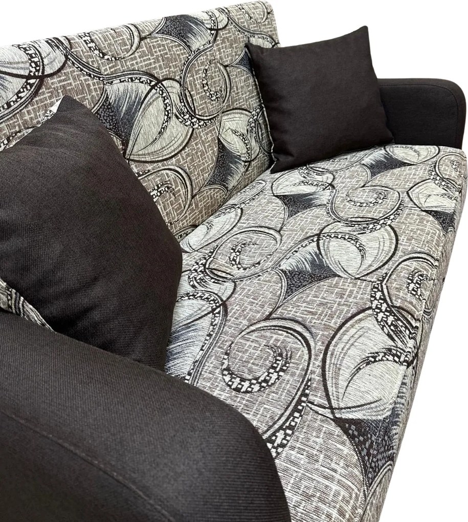 Canapea SAMY extensibila, 2 locuri, cu lada de depozitare, stofa crem cu maro, cadru metalic, 152x100x92 Maro + Crem, Stofa