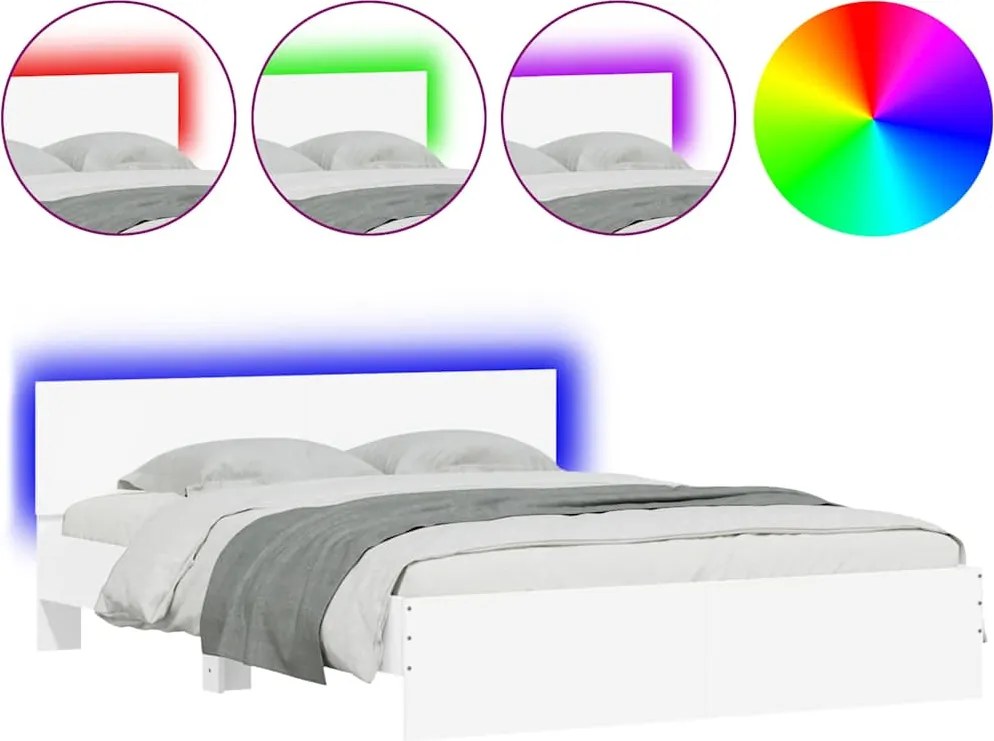 vidaXL Cadru de pat cu tăblie și LED, alb, 150x200 cm