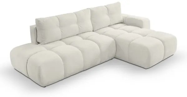 Colțar extensibil tapițat ALMADA, formă L, versiune pe partea dreaptă, bej, cu spațiu de depozitare