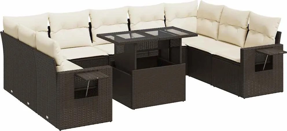 vidaXL Set canapele de grădină cu perne, 10 piese, maro, poliratan