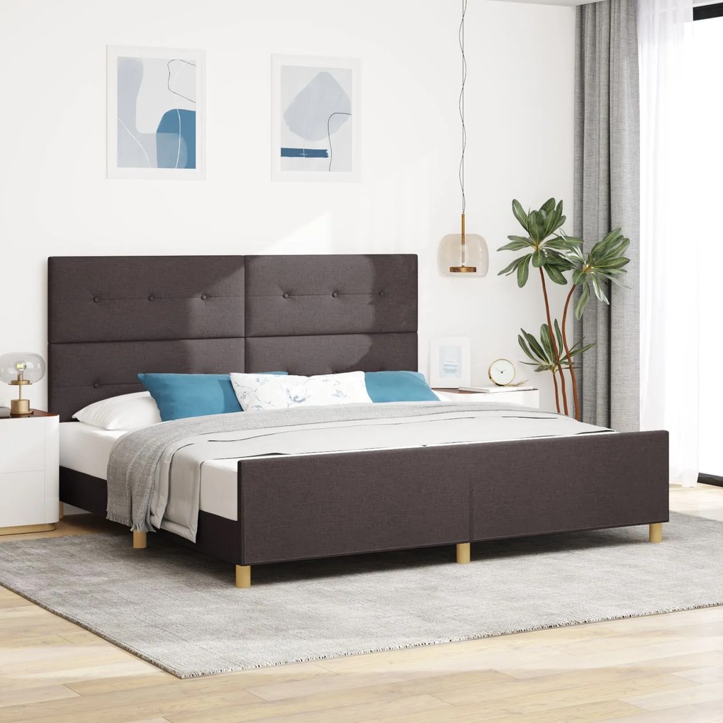 vidaXL Cadru de pat cu headboard Maro închis 200 x 200 cm țesătură