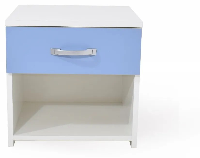 Noptiera Leco, 1 Sertar, Alb/Bleu, 40 x 35 x 40 cm