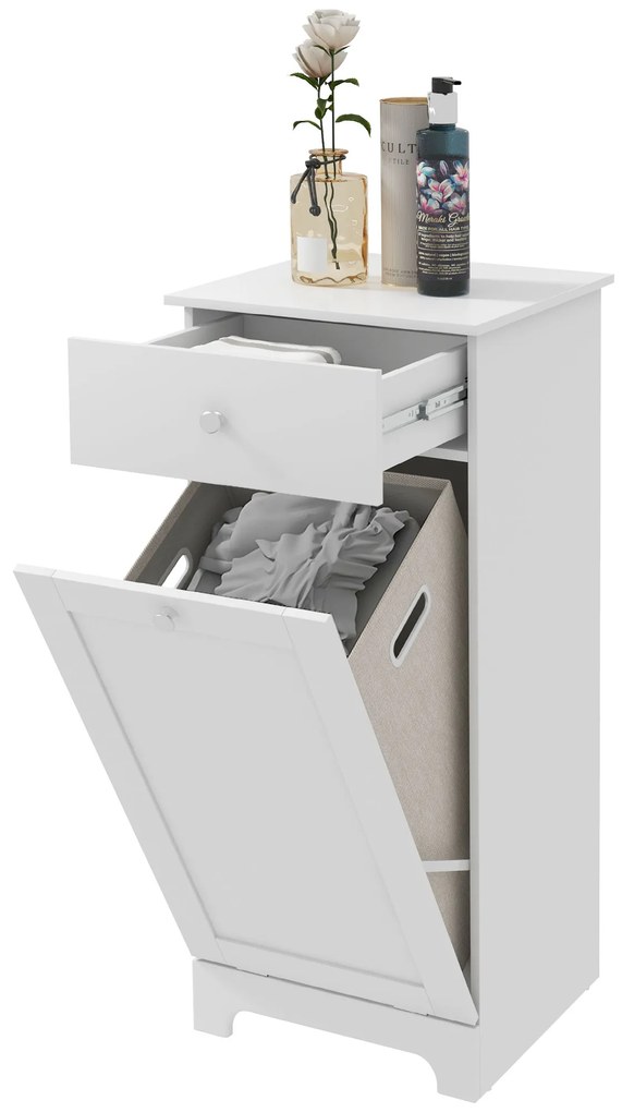 HOMCOM Mobilier de baie cu coș pentru rufe, mobilier de depozitare cu sertar - 40L x 40l x 90,5Î cm - alb | Aosom Romania