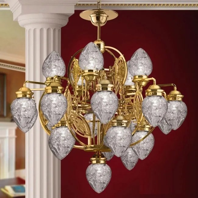 Candelabru cu 21 brate, elegant design LUX Budapest, auriu LU 1440/5+10+5+1 gold/411 klar-Schliff OR