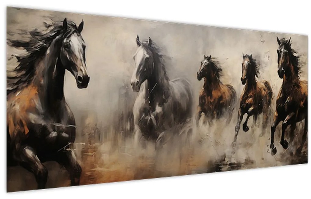 Tablou - Pictură în ulei de cai (120x50 cm)
