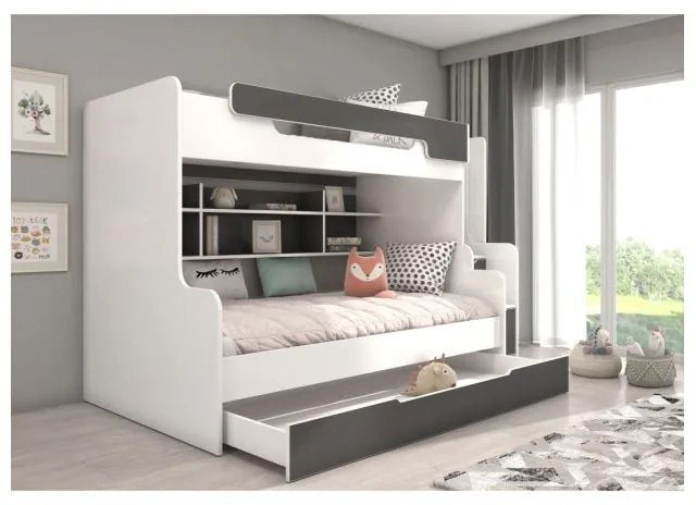 Pat Supraetajat Cu Scara HARELL Alb/Gri 90x200cm